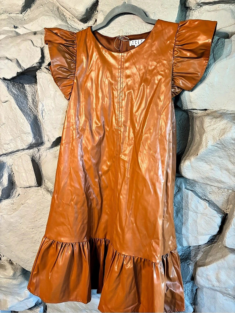 TCEC Faux Leather Mini Dress Orange Size Medium
